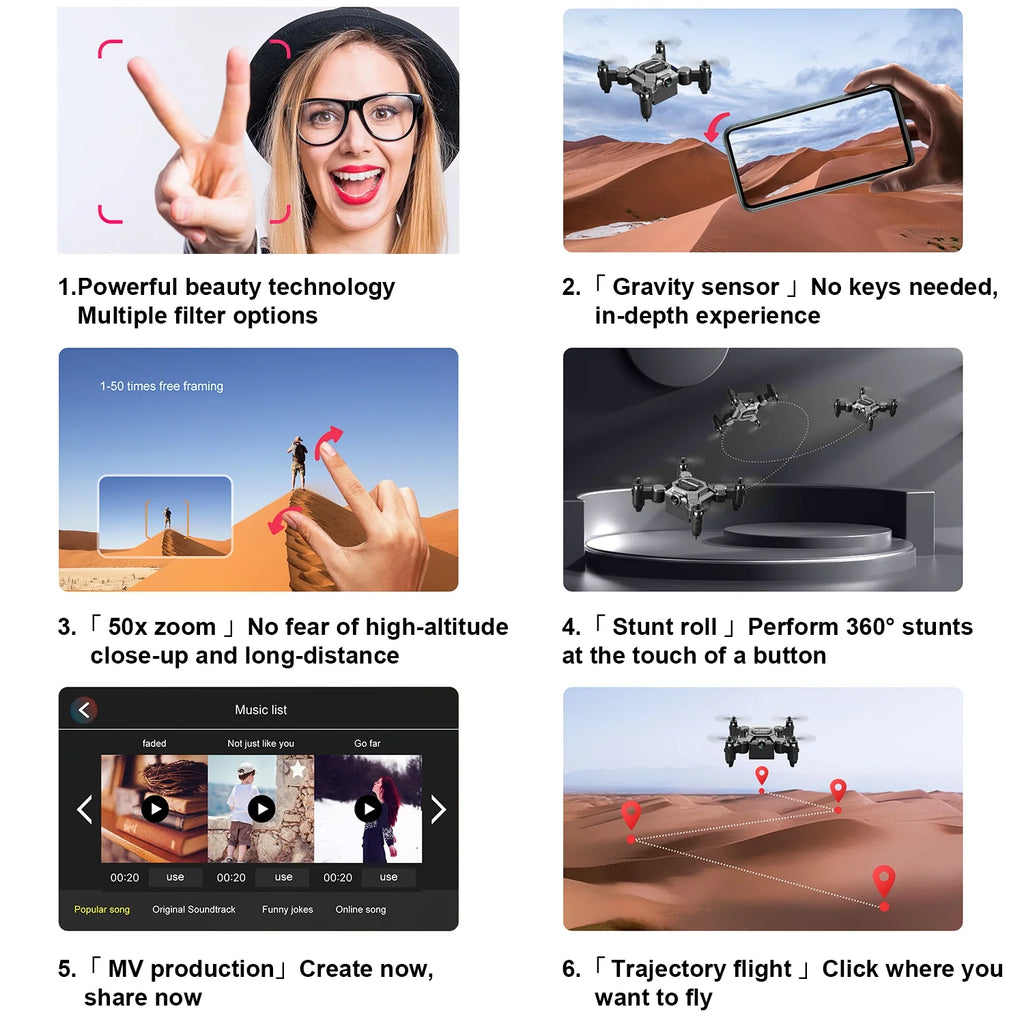 4K Drone with Camera, Foldable Mini Drone for Kid Gift, 4K Portable RC Quadcopter with Altitude Hold 3D Flips and Headless Mode Easy to Fly